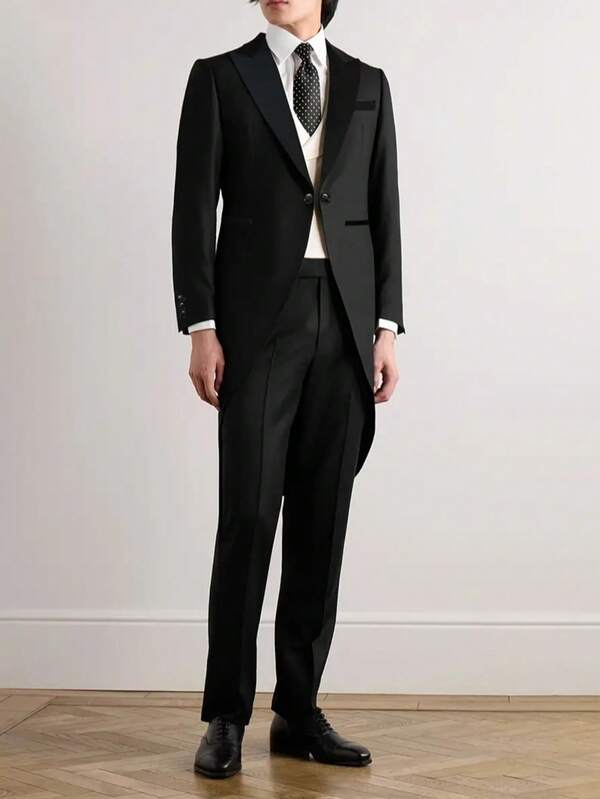 Men's Solid Color Distressed Lapel Long Sleeve Tailcoat Blazer