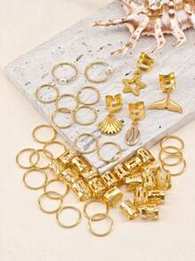 46 Stücke Goldene Perlen Muschel Dreads Ringe - Boho Ozean Haarschmuck Set für Zöpfe, Festival Strand Haarzubehör