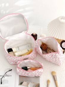 1 set di borse da viaggio e accessori composto da: 1 borsa per cosmetici con fiocco su sfondo bianco, 1 zaino da viaggio, 1 borsa per articoli da toeletta, 1 borsa per biancheria intima, 1 borsa per assorbenti igienici, custodia per cuffie, tappi per le orecchie, cuffie, caricabatterie, rossetto, cosmetici, profumo, prodotti per la cura della pelle, decorazione per la casa. Adatto per madri, studenti, donne, chiavi, regali per le vacanze