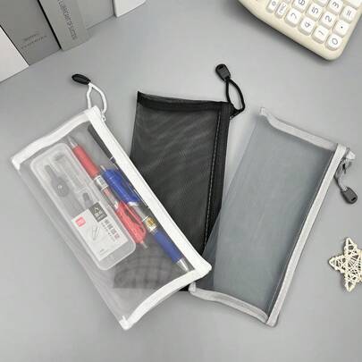 3PCS Pencil Case Clear Mesh Pencil Pouch Exam Pencil Case Set Zipper Pencil Pouch Stationery Storage Pouch Nylon Pencil Holder Mesh Storage Bag For Stationery Bills Cosmetics Office Supplies, Back To School, School Supplies, Pencil Pouch, School Bag