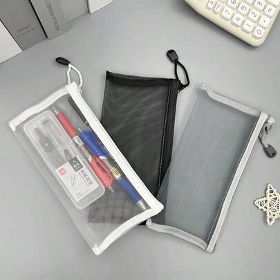 透明网眼铅笔盒，考试铅笔盒套装，拉链铅笔袋，文具收纳袋，尼龙铅笔套，网眼收纳袋，适用于文具、账单、化妆品、办公用品、返校用品、学习用品、铅笔盒、背包