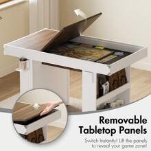 Advwin Board Game Table For 4–6 Players, Dining/Gaming Table With Removable Top, PU Leather Mat, Cup Holders & Corner Protectors, Great For Card Games, Poker & Building Blocks, Rustic Brown - Rust Brown - View 2