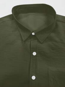 Áo sơ mi nam thời trang thường ngày, cổ bẻ cài nút toàn bộ phía trước, màu trơn, vải mát mẻ và thoải mái, thân thiện với da, thích hợp mặc ở nhà, đi làm hoặc ngoài trời, áo nam đơn giản, thanh lịch, đa năng - xanh quân đội - Xem 4