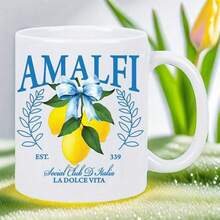 1pc 11oz Amalfi Lemon Ceramic Mug - Italian Social Club La Dolce Vita EST. 339 - Vibrant Lemon & Leaf Design, Durable Ceramic, Hand Wash Only, Reusable Coffee & Tea Cup For Morning Refreshment - Black - View 3