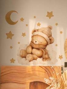 1 pièce Autocollant mural en PVC, Autocollant mural imperméable à l'impression d'ours de bande dessinée pour la décoration de la maison, autocollants, autocollant mural, décalcomanie vinyle pour les décorations de la maison, éléments de décoration de printemps pour rafraîchir votre maison, autocollants de décoration de fête, cadeaux d'anniversaire, de remise de diplôme