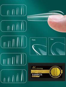 160片-320片热销透明假指甲美甲拱形指甲半磨砂美甲无痕假指甲 - 無色 - 查看 1