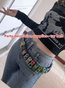 1pc Colorful Car Design Waist Belt, 1 Meter, Leather Strap, DIY Decorative, Versatile For Jeans, Car Shape Waist Chain (Car Color & Style Random)