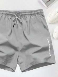 1pc Men's Athletic Drawstring Shorts,Breathable Sports Training 3/4 Pants With Pockets & Reflective Print, Suitable For Daily Workout & Outdoor Activities - Light Grey - View 4