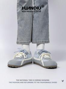 HUANQIU 2025 New Women's Shoes, Women's Skateboard Shoes, A Pair Of And Fashionable Breathable Lace-Up Home Office Outdoor White Shoes Versatile Light And Comfortable White Shoes Lace-Up Soft-Soled Sports Shoes Casual Shoes Running Shoes Christmas Apple Red Four Seasons Shoes - Blue - View 6