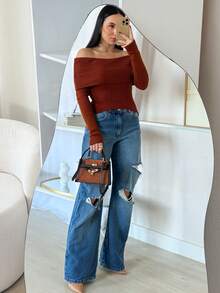Winter Modal Blouse High Elasticity Elegant Off-The-Shoulder Blouse - White - View 4