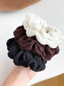 1pc/3pcs New Pleated Scrunchie 4.33in Large Size Elegant Brown Hair Ties Solid Color Versatile Hair Accessories Suitable For Commuting, Work, Outing, Travel, Party, Washing Face, Mask Applying, Outfit Matching