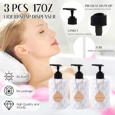 10PCS Soap Dispenser With Tag, Letter Graphic Lotion Dispenser, Empty Shower Soap Bottles Dispenser With Pump For Shampoo Body Wash Conditioner, Bathroom Supplies, Bathroom Organizers & Storage, Home Decor, Furniture For Home