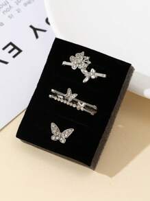 Lot de 3 clous décoratifs papillon argentés avec zircone et diamant pour bracelet de montre Apple en silicone (38/40/41/42/44/45/49 mm), compatibles avec les bracelets iWatch 9/8/7/6/5/4/3/2/1/SE. Bijoux décoratifs pour femmes.