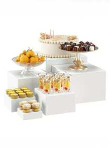 6pcs Acrylic White Square Storage Box, Desktop Organizing Box And Storage Box, Living Room Horizontal Organizing Box, Party, Wedding, Festival Dessert Cake Display Organizing Box, Baking Pastry Plate