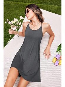 Women's Racerback Sleeveless Nightgown, Sleepwear - Charcoal Grey - 查看 3