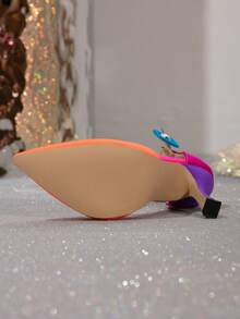 Talons hauts pour femmes, nouvelle mode, bout pointu, élégants, talons fins, polyvalents, chaussures de soirée, blocs de couleurs, bride ajourée, boucle, grande taille - Jaune citron - Voir 6