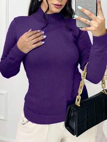 Simple Casual Knitted Women's Thin Linen Blouse - Màu tím - Xem 2