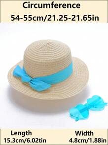 Set de 2 piezas que incluye sombrero de ala ancha y gafas de sol con forma de corazón para niños en primavera/verano. Esencial para actividades al aire libre, con un diseño lindo y dulce adecuado para el uso diario.