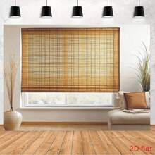 2D Flat Natural And Warm Theme Background, Equipped With Bamboo Roller Blinds, Comfortable Sofas, Wooden Floors, Indoor Plants, Suitable For Fashionable Living Room Decoration - Perfect For Birthday Party Background | Comfortable Living Room Decoration | Natural And Warm Theme, Living Room Decoration Vinyl - Brown - View 2