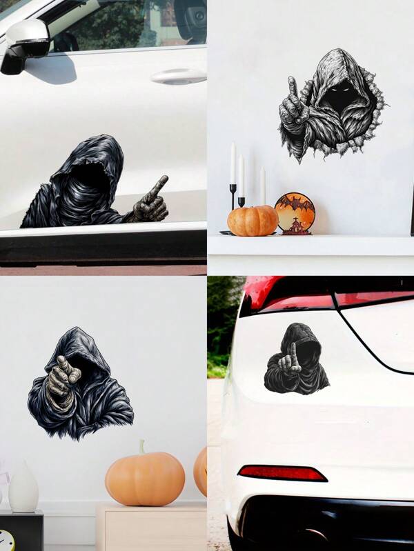 Halloween The Cloak-Wearing Figure With Finger Stickers, Matte Finish, Waterproof, Detachable, Self-Adhesive, Easy Peel And Stick, Removable For Bedroom, Bathroom, Car Truck, SUV, Motorcycles,Perfect For Halloween Party Atmosphere, Halloween Decorations Room Decor Home Decor Wall Stickers Wall Decor Personalised Stickers Fall Decor