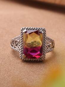 1pc Fashion Transparent Bicolor Rectangular Ring For Women, Stylish Spring/Summer Design - Two-color - View 1