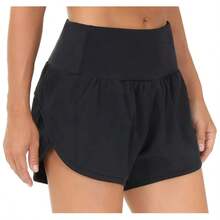 Womens High Waisted Running Shorts Quick Dry Athletic Workout Shorts With Mesh Liner Zipper Pockets - Black - View 4