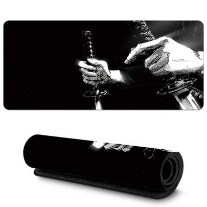 وسادة فأرة أو لوحة مكتب كبيرة الحجم للألعاب، بتصميم قبضة السيف، باللون الأسود والأبيض، ذات قاعدة مطاطية مانعة للانزلاق، قابلة للغسيل، مصممة للألعاب والمكاتب، بحواف دقيقة لاستخدامات الرياضات الإلكترونية والحاسوب والمكتب