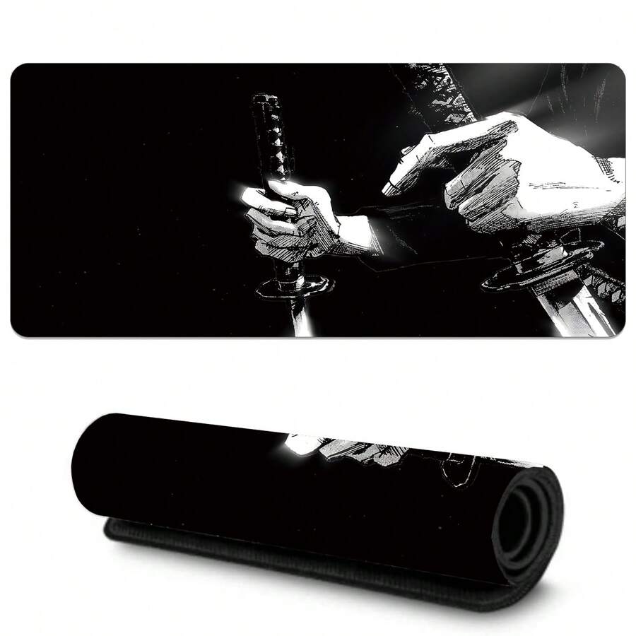 Extra Large Gaming Mouse Pad, Hold A Sword Pattern Desk Mat, Black And White Sword Design, With Non-Slip Rubber Base, Washable Office & Gaming Mousepad, With Precision Edging For ESports, Computer & Office Use