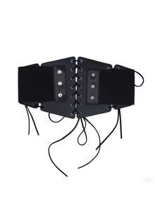 1 chiếc thắt lưng da PU màu trơn cổ điển dành cho nữ, đai nịt eo thon gọn - màu đen - Xem 4