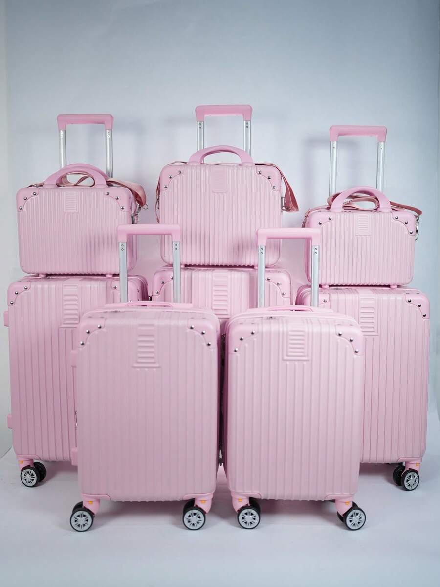 8-Piece ABS Suitcase Set With 360° Wheels And Studded Details – Stylish And Functional - 粉色 - 查看 1