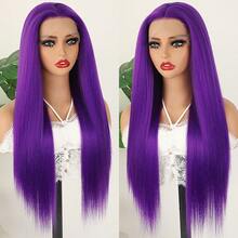 Mint Blue Synthetic Lace Front Wigs Glueless Long Silky Straight Hair 13x4 HD Transparent Lace Wigs For Women Light Blue Green Color Heat Resistant Fiber Hair Natural Hairline Baby Hair Daily  Party Cosplay Halloween Use - 紫色 - 查看 5