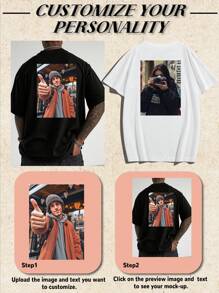 Customized Men's T-Shirt, Upload Your Photo/Group Photo/Lover/Best Friend/Pet/Landscape, Men's White T-Shirt, Valentine's Day, Christmas, Holiday Gift, Birthday Father's Day Anniversary Gift, Company Team Building, Music Festival, Gift For Him, Men's Round Neck Short Sleeve T-Shirt, Party, Men's White Short Sleeve Shirt, Summer Men's Top