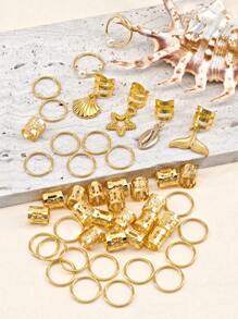 46 Stücke Goldene Perlen Muschel Dreads Ringe - Boho Ozean Haarschmuck Set für Zöpfe, Festival Strand Haarzubehör