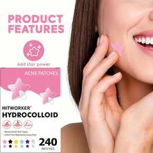 240 颗星形痤疮遮瑕贴，六种颜色，防水，温和不伤皮肤，适合日常和万圣节使用 - 粉色 - 查看 6