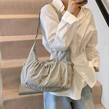 Spring/Summer New Ruched Cloud Drawstring Shoulder Bag, Crossbody Underarm Bag For Women - Grey - View 7