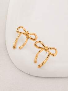 1 对金色蝴蝶结耳环，波西米亚风格时尚耳环，适合女士日常佩戴，优雅 - 1 - 查看 2