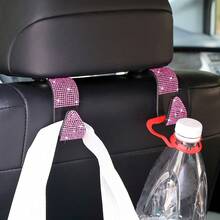 1 pieza Gancho colgador de automóvil con incrustaciones de diamantes para asiento trasero, accesorios creativos ocultos - Negro - Ver 6