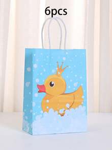 6/12 pièces Sacs en papier jaunes avec poignées, sacs cadeaux de canard en caoutchouc pour bonbons, fêtes, anniversaires. Fournitures de fête de canard bleu - Multicolore - View 7