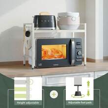 Expandable Microwave Rack, 2-Layer Microwave Oven Rack, Stand, Storage Rack, Kitchen Corner Rack, Desktop Printer Rack, Baker Rack (Black/White) - White - View 7