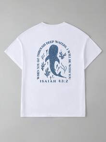 Women Oversized Whale, Beach, Shark, Jesus, Coconut Girl Graphic & Letter Print Round Neck Short Sleeve T-Shirt, Fashionable & Versatile, Suitable For Spring/Summer