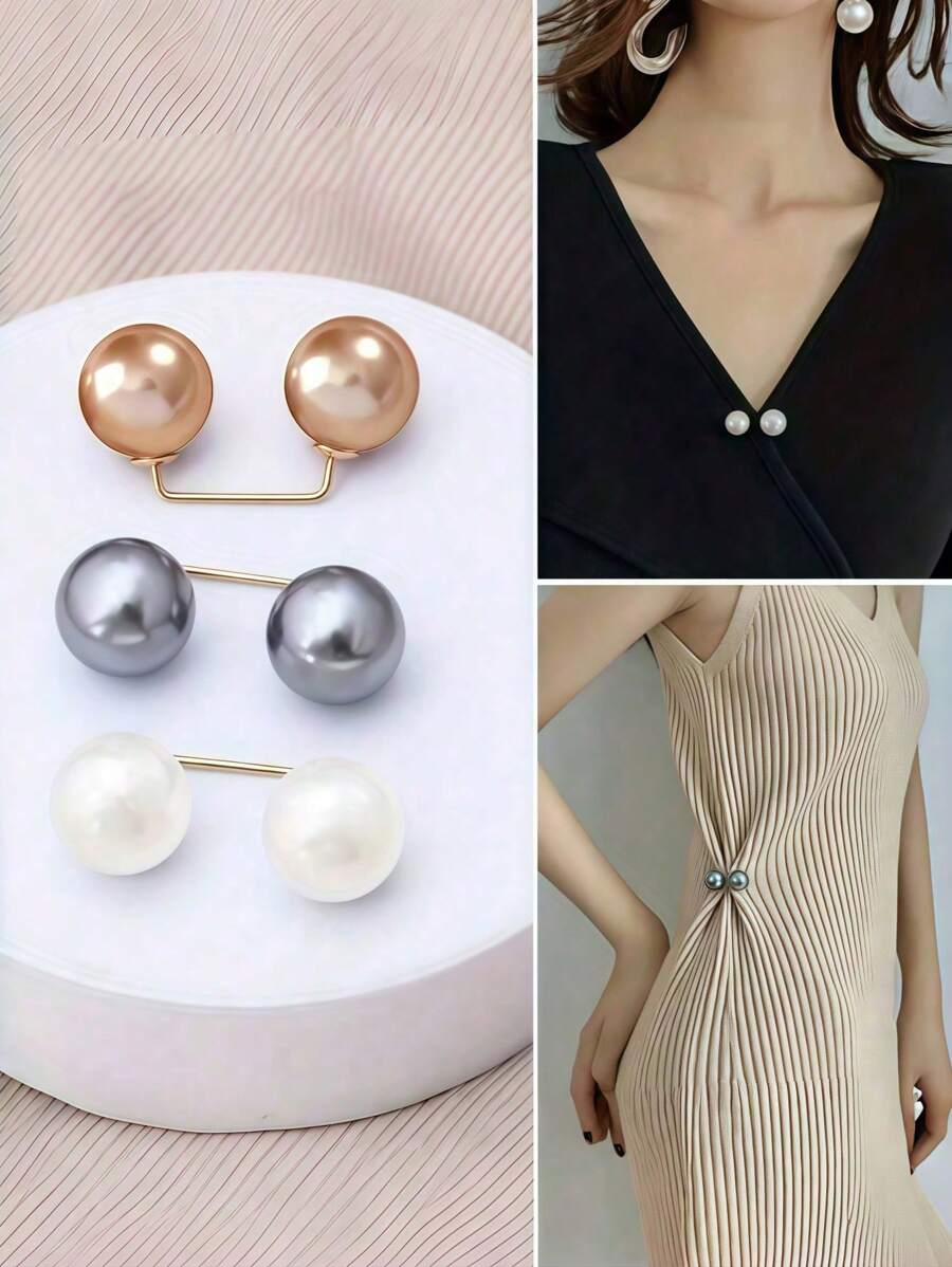 3pcs Faux Pearl Brooch Pins,Faux Pearl Brooch Pins ,Women Faux Pearl For Anti Exposure Neckline Safety Pins ,Safety Pins Wedding Decoration ,Sweater Shawl Clips ,For Clothing Cardigan Dress Sweater Hat DIY Supplies Apparel Decoration, Non-Slip Safety Pin, Collar Clips, Scarf Accessories, Fashion,DIY Supplies