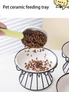 PETSIN Ceramic Pet Feeding Plate Canned Bowl Cute Pattern Easy To Clean Ceramic Plate Cat Food Bowl