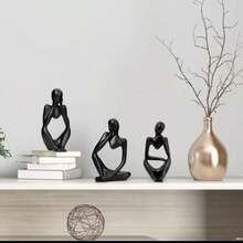 Thinker Statue Trio Plaster Sculpture Nordic Abstract Modern Home Decor Office Living Room Ornament - 黑色 - 查看 1