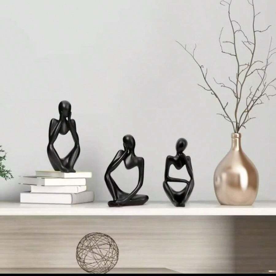 Thinker Statue Trio Plaster Sculpture Nordic Abstract Modern Home Decor Office Living Room Ornament - 黑色 - 查看 1