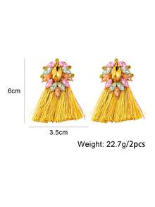 1 Pair Glass Crystal Tassel Earrings, Luxurious Jewelry Vacation Style Earrings For Women - Yellow - View 4