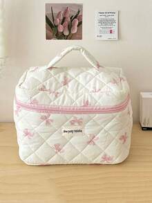 1 件/套 可爱粉色蝴蝶结图案化妆包 少女旅行化妆包 绗缝设计 儿童洗漱包 拉链柔软面料化妆包套装 大容量化妆包 带手柄 时尚手拿包 迷你八角包 文具收纳包 适用于家庭、宿舍和旅行 化妆刷包 可爱的旅行配件 化妆工具容器 女孩配饰包 大学度假巡航 暑假必备品