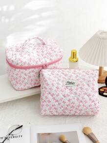 1 set di borse da viaggio e accessori composto da: 1 borsa per cosmetici con fiocco su sfondo bianco, 1 zaino da viaggio, 1 borsa per articoli da toeletta, 1 borsa per biancheria intima, 1 borsa per assorbenti igienici, custodia per cuffie, tappi per le orecchie, cuffie, caricabatterie, rossetto, cosmetici, profumo, prodotti per la cura della pelle, decorazione per la casa. Adatto per madri, studenti, donne, chiavi, regali per le vacanze