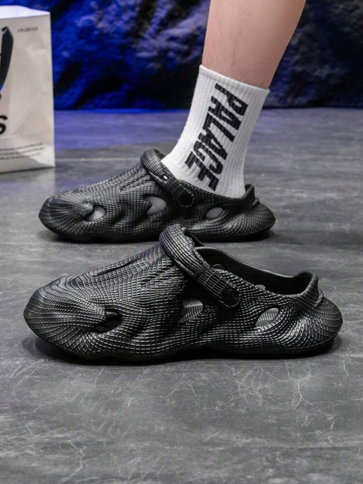 男士拖鞋，时尚新款简约风格男女通用加大码情侣设计，男士运动鞋，柔软轻便防臭透气防滑舒适圆头 EVA 女鞋，新品上市，超大鞋楦，户外/室内，度假，沙滩，户外夏季舒适男鞋，黑色凉鞋 - 黑色 - 查看 2