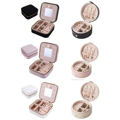 Mini Jewelry Travel Organizer - Scratch-Resistant Portable Jewelry Case With Multi-Section Compartments For Rings, Earrings, Necklaces - Perfect Gift Box For Women & Girls (Square/Circle)