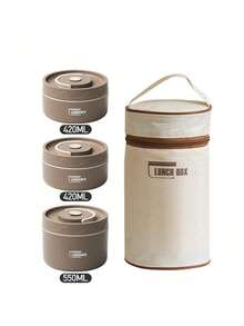 保温饭盒&保温袋-1个不锈钢保温碗和3个不锈钢保温碗+1个保温袋多种规格可选，密封保温饭盒，适合学校、办公室、户外露营和家庭使用，棕色，可微波炉加热